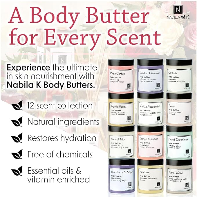Nabila K Body Butter - Daily Moisturizer for Body Care - Skin Hydrating Deep Moisturizing - Natural Ingredients - Forest Experience - 2 oz
