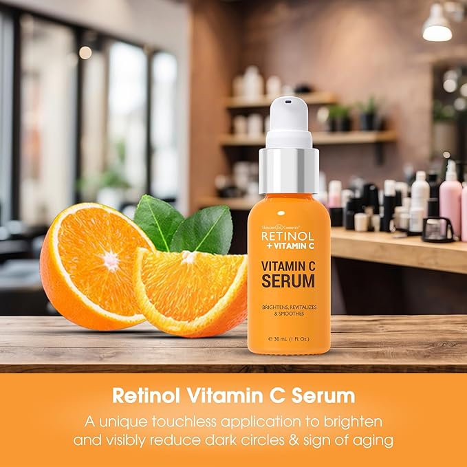 LIVAURA Retinol + Vitamin C Face Serum - Anti Aging Facial Serum, Evens Skin Tone, Diminishes Fine Lines and Wrinkles, Sun Damage & Dark Spots, Restores Radiance, Locks In Moisture - 1 FL. Oz