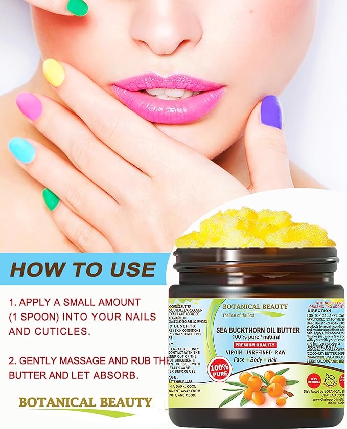 Botanical Beauty SEA BUCKTHORN OIL BUTTER Pure Natural Virgin Unrefined RAW for FACE SKIN BODY HAIR NAILS, vitamin C (16 Fl Oz)