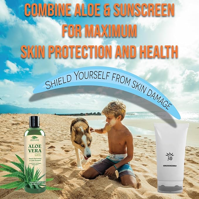 Green Leaf Naturals Amazing Aloe Vera Gel - Freshly Cut, 100% Pure Aloe, Premium Quality, Vegan, Unscented - Natural Sunburn Relief, After Shave, Skin, Face & Hair Care 8oz