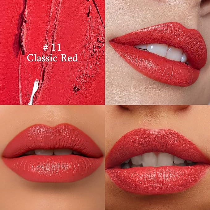 Classic Red Cream Lipstick Lip Crayon, Hydrating Lipstick for Women, Smooth Natural Color Tinted Lip Balm & Lip Crayon Liner in One, Buildable Color with Soft Finish, 11