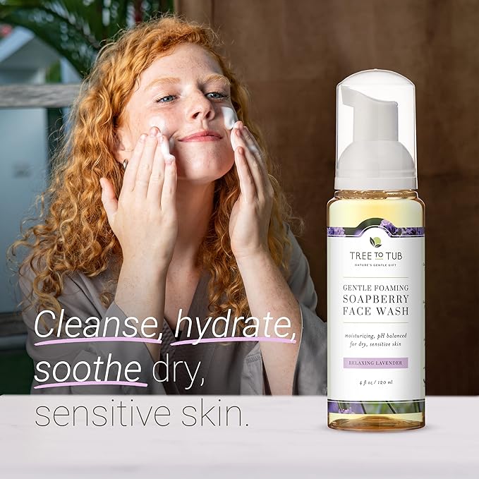 Tree To Tub Sensitive Skin Face Wash for Dry Skin - Moisturizing Gentle Face Cleanser for Women & Men, Hydrating Foaming Facial Cleanser, Daily Face Soap w/Organic Aloe Vera, All Natural Lavender Oil