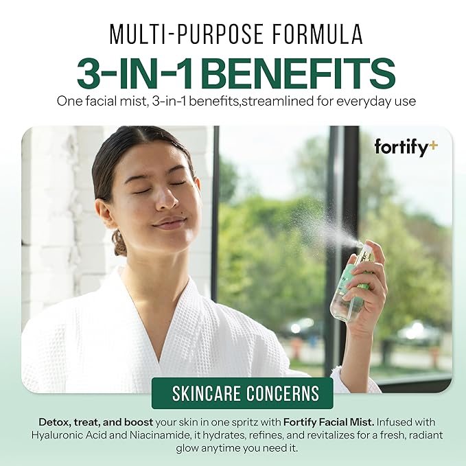 Fortify Skincare Niacinamide & Hyaluronic Acid Face Mist – 3-in-1: Detox, Treat, Boost – Hydrating, Soothing, Anti-Aging Facial Spray – Dermatologist Tested Korean Skin Care – Clean Beauty – 2.87 Oz