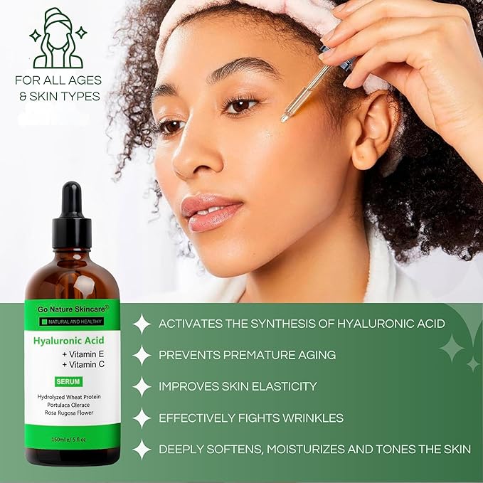 Hyaluronic Acid Serum (5oz) – 100% Pure Hyaluronic Serum for face & Anti-Aging Formula for Face – Wrinkle Reduction, Brightening & Moisturizing with Vitamin C for All Skin Types