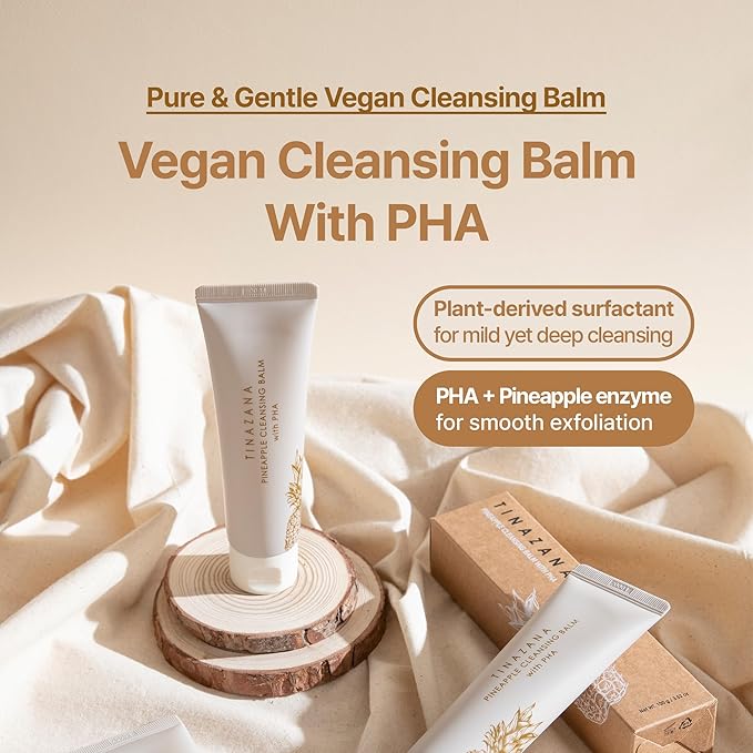 Vegan Cleansing Balm with PHA, Hypoallergenic Makeup Remover Balm, Gentle Exfoliation, Plant-Derived Ingredients, 3.53oz