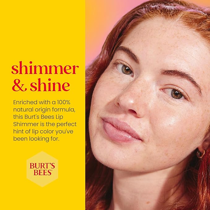 Burt's Bees Shimmer Lip Tint Set, Tinted Lip Balm Stick, Moisturizing for All Day Hydration with Natural Origin Glowy Pigmented Finish & Buildable Color, Grapefruit (4-Pack)