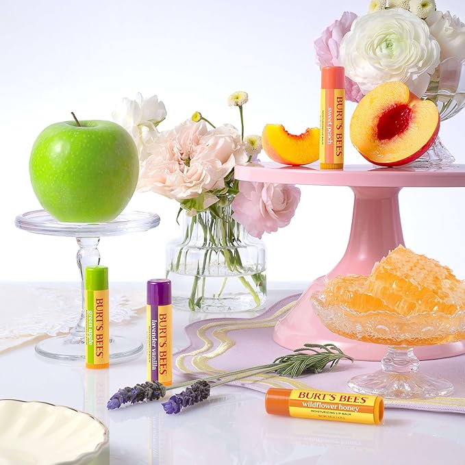 Burt's Bees Gifts Ideas - Garden Party Lip Balm Set, Lavender Vanilla, Sweet Peach, Green Apple, Wildflower Honey, With Responsibly Sourced Beeswax, Natural Origin Lip Treatment, 4 Tubes, 0.15 oz.
