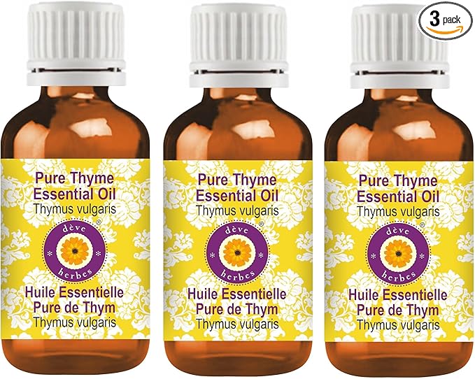 Deve Herbes Pure Thyme Essential Oil (Thymus vulgaris) Steam Distilled (Pack of Three) 100ml X 3 (10 oz)