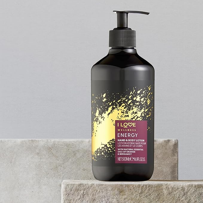 I LOVE Wellness Energy Hand and Body Lotion - Moisturizing Lotion for Dry Skin - Vitamin E Lotion - Orange and Bergamot Scent - 16.9 oz