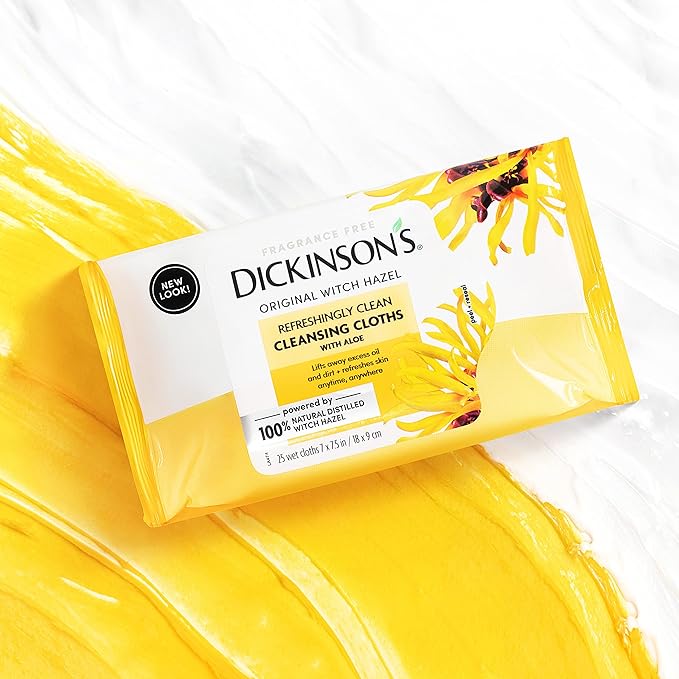 Dickinson's Original Witch Hazel Refreshingly Clean Cleansing Cloths with Aloe | 100% Natural Distilled Witch Hazel | Cleanses & Refreshes Skin | Extra-Large Cloths | Pack of 1 | 25 Cloths per Pack