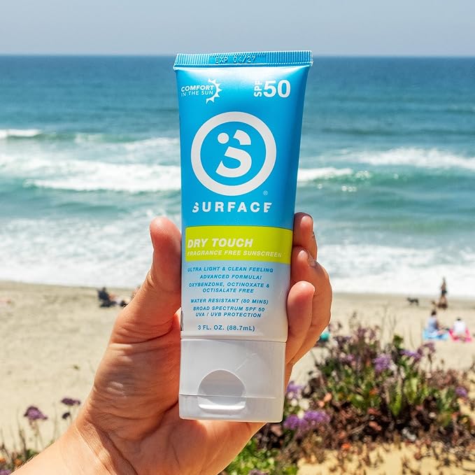 Surface Sunscreen Lotion SPF 50 for Face and Body, Natural Formula, Lightweight and Reef Friendly, Broad Spectrum UVA UVB Protection, Water Resistant Sun Care for Outdoor Use, Fragrance Free, 3oz
