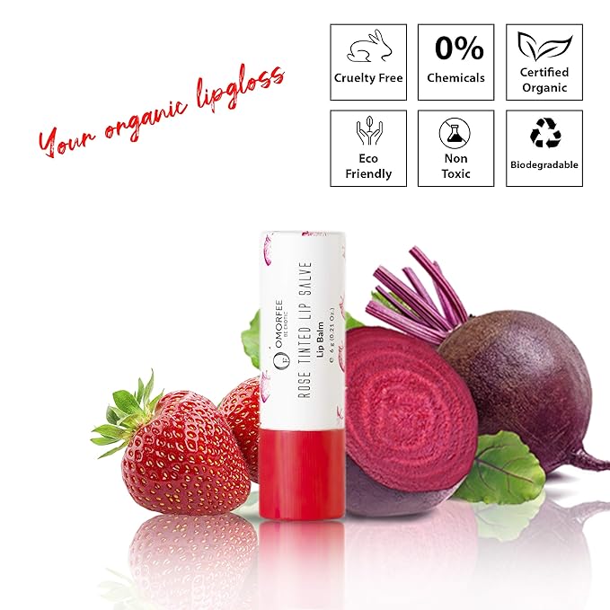 Tinted Lip Balm Stick by Omorfee | Natural Lip Tint Gloss | Long-Lasting Rose Tint with Strawberry Flavor, Beetroot & Cocoa Butter | Pink-Red Moisturizing Lip Balm – 6g / 0.21 oz