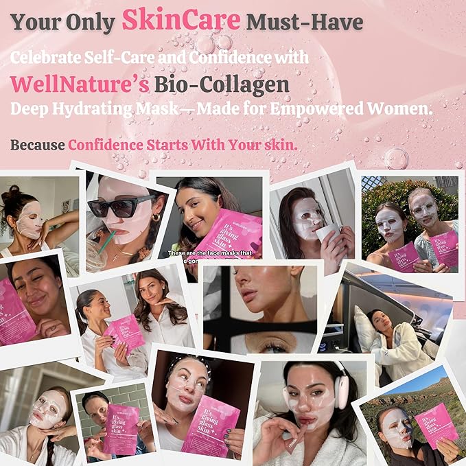 Wellnature™ The Original Overnight Real Deep Mask - It's Giving Glass Skin Hydrating Hydrogel Turns Transparent Sleep Mask Bio-Collagen Oligo-Hyaluronic Acid, Skincare Gift, Pack of 4