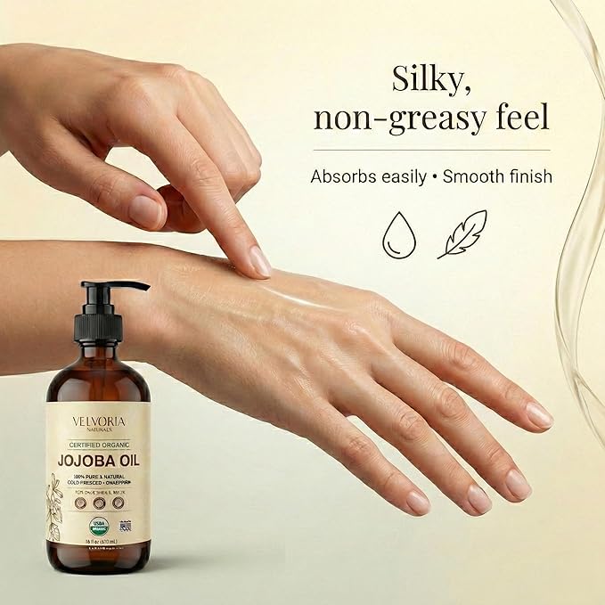 Organic Jojoba Oil - 100% Pure, Cold Pressed, Unrefined Non-GMO for Skin, Hair & Nails 16oz - Glass bottle with pump