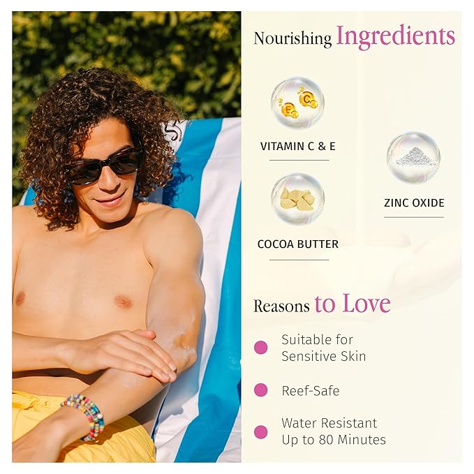 PoolBar SPF 30 Hydrating Mineral Body Sunscreen Cream for Women and Men Skin Care - Coconut Vanilla Scent Sun Care, Vegan and Water Resistant, Broad Spectrum Sunscreen, 140 ml (4.7 Fl. Oz)