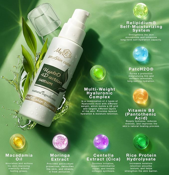 Hyaluronic Acid Serum for Face - HydrO 4D Action Day & Night Moisturizer for Face - Light Hyaluronic Acid Cream with Multi-Weight HA Complex, Centella Extract - for Dry & Dull Skin - 1 oz