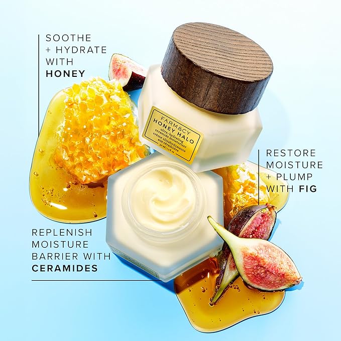 Farmacy Ceramide Face Moisturizer - Honey Halo Ultra Hydrating Facial Moisturizer with Buckwheat Honey + Ceramides - Helps Restore Barrier + Replenish Dryness - Plumping Skin Care for Dry Skin (50ml)