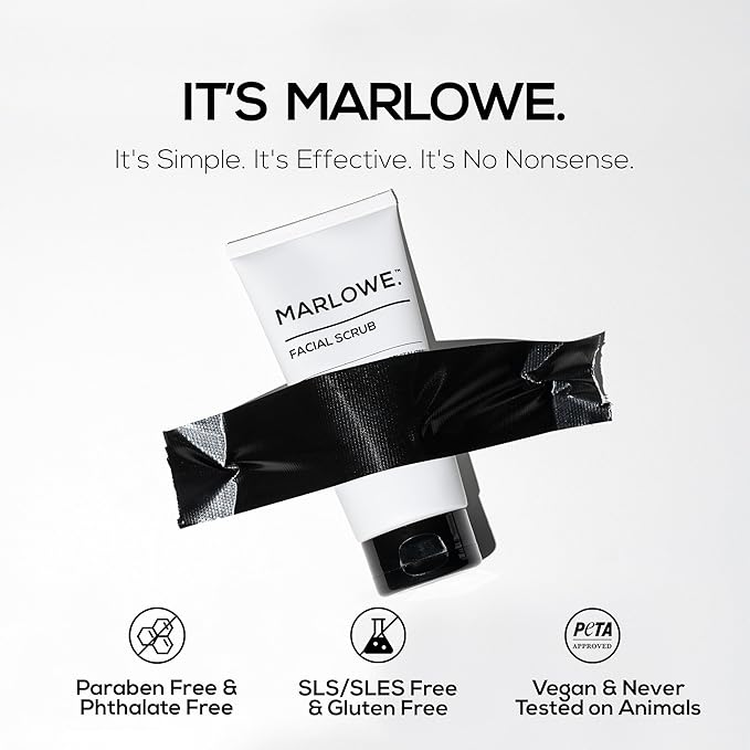 MARLOWE. Facial Scrub for Men, 6 oz, Exfoliating & Refreshing Gentle Face Exfoliator, Cleanses, Smooths, Revitalizes Skin, Clean Vegan Formula with Apricot Seed Powder & Pumice, Fresh Sage & Fir Scent