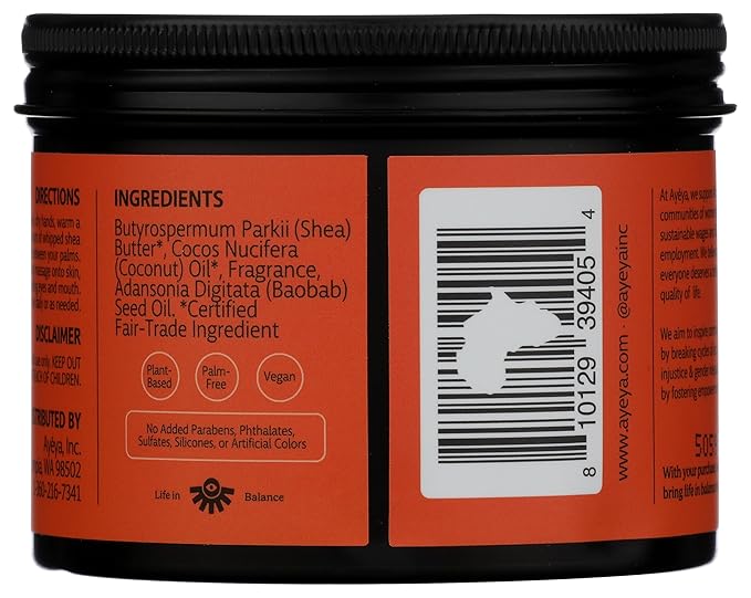 AYÉYA Whipped Shea Body Butter – Honor – Cedarwood, and Baobab – Rejuvenating Vegan Body Cream for Mature, Textured, or Dry Skin – Fair-Trade Shea Butter and Coconut Oil – 5 oz