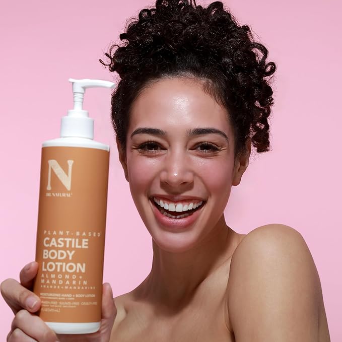 Dr. Natural Castile Body Lotion - Non-Greasy Body Cream with Shea Butter - Gentle and Soothing Lotion for Women and Men - Almond and Mandarin - 16 oz