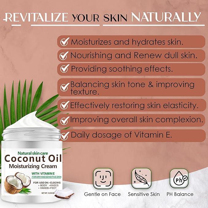 Coconut Cream 300ml – Moisturizing Body Lotion for Dry Skin – Nourishing Cream for Skin & Body – Natural Coconut Moisturizer for Women & Men