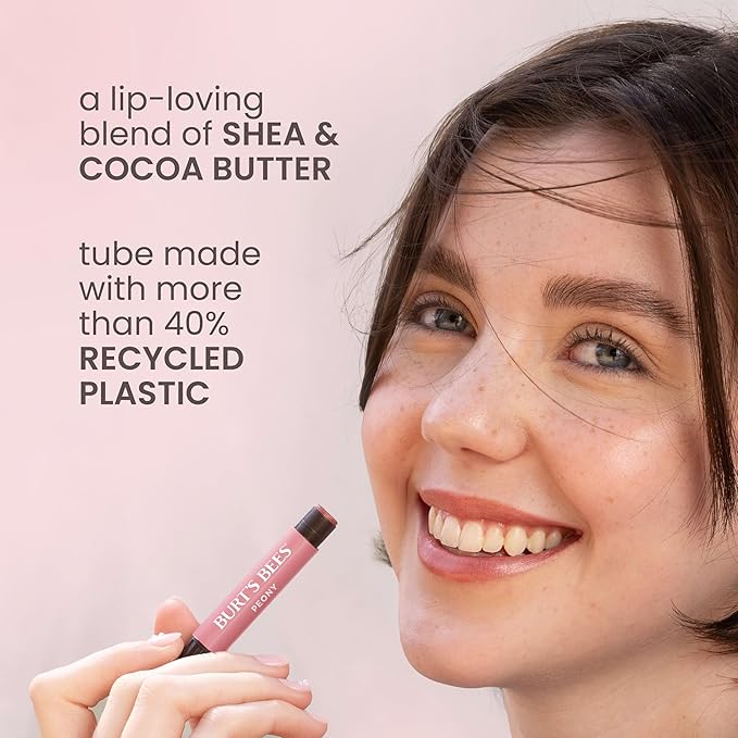 Burt's Bees Shimmer Lip Tint, Tinted Lip Balm Stick, Moisturizing for All Day Hydration with Natural Glowy Pigmented Finish & Buildable Color, Peony, 1 Tube, 0.09 oz.