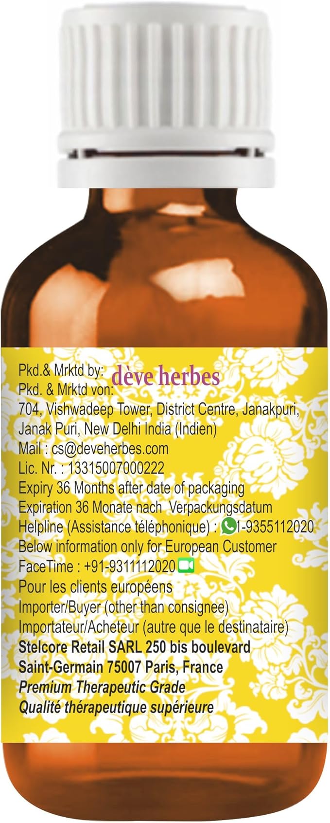 dève herbes Blood Orange Essential Oil (Citrus sinensis) Pure | Non-Sticky | Non-Greasy | Lightweight | Men & Women | All Skin Types | Steam Distilled 10ml (0.33 oz)