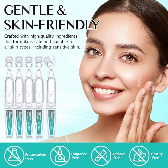 Meifenla 3% Hyaluronic Acid Serum for Face,Ultra-Hydrating Hyaluronic Acid Serum Tube Smooth Skin Deep Moisturizing Facial Serum for Anti-Aging with 30 Pcs Single-Use Vials Design