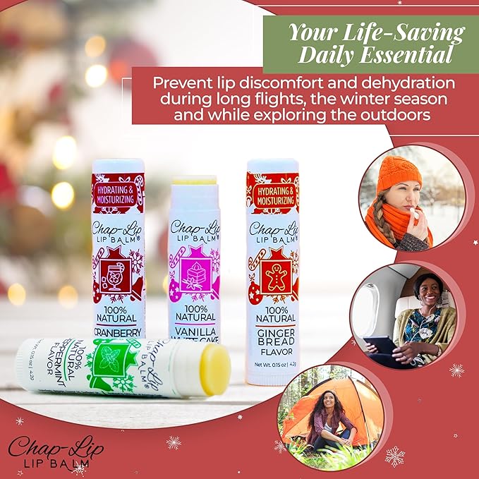 Chap-Lip Lip Balm 100% Natural Lip Balm Set - Beeswax Natural Christmas Gifts for Her - Ideal Gift for Women - Lip Moisturizer for Dry Lips, Cocoa Butter - Cranberry Spritz, Pack of 2