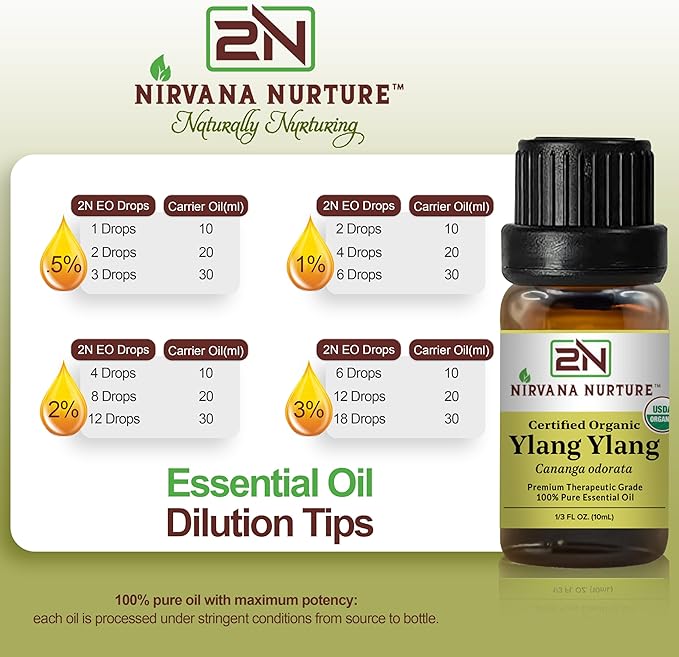 Ylang Ylang Essential Oil, USDA Certified Organic, 100% Pure Undiluted, Aromatherapy Oil for Diffuser, Hair & Skin Care