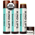 Kind Lips Sweet Mint Organic Lip Balm – Cooling Peppermint Lip Care, Natural Beeswax Moisturizing Lip Balm for Dry, Chapped Lips (Pack of 3)