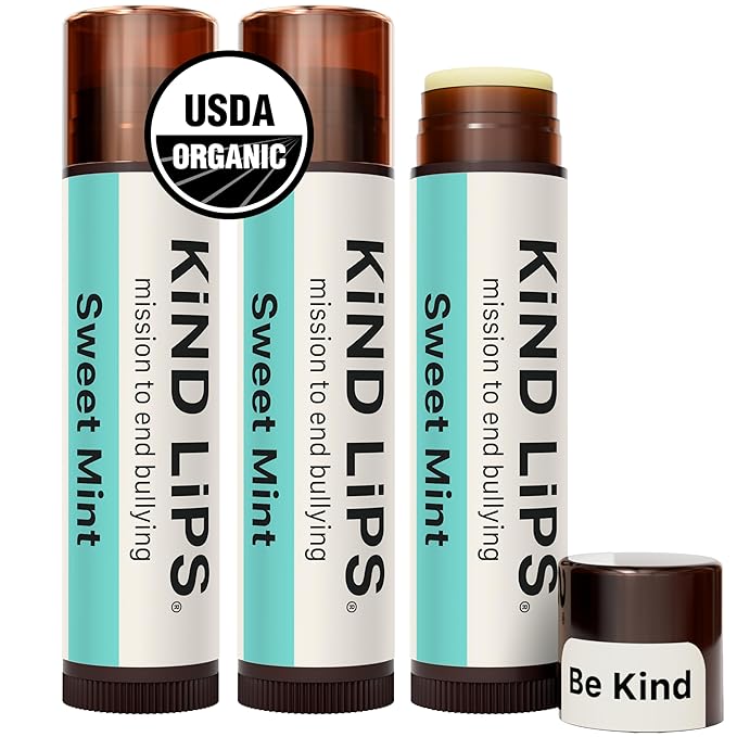 Kind Lips Sweet Mint Organic Lip Balm – Cooling Peppermint Lip Care, Natural Beeswax Moisturizing Lip Balm for Dry, Chapped Lips (Pack of 3)