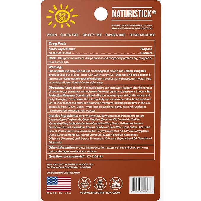 Naturistick UV Pro® Mineral SPF 30 Lip Balm – Coconut (5-Pack), Broad Spectrum Sun Protection