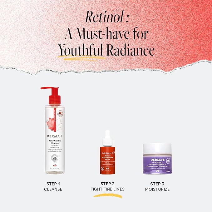 DERMA E Anti-Wrinkle Retinol Serum - Concentrated Skincare Elixir for Youthful Radiance - 1 Fl oz