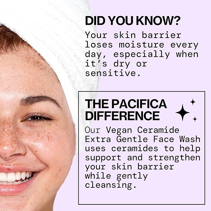 Pacifica Face Wash for Sensitive Skin Facial Cleanser Vegan Ceramide Barrier Repair Extra Gentle for Daily Fragrance Free for Sensitive Skin, Clean Beauty, Vegan & Cruelty-Free Dermatologist Tested