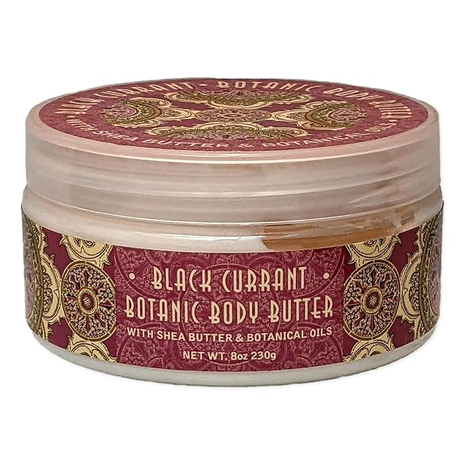 Greenwich Bay Trading Co. Scented Botanic Body Butter - Luxurious Hydration with Shea & Cocoa Butter, Enriched with Vitamin E - 8 Ounce Tub (8 oz., Black Currant)