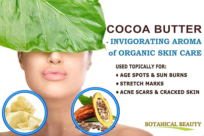 Botanical Beauty Organic COCOA BUTTER WILD GROWTH RAW VIRGIN UNREFINED from BRAZIL for Face, Skin, Hair, Body, Nails 8.46 oz 240 gram. Rich in Vitamin E