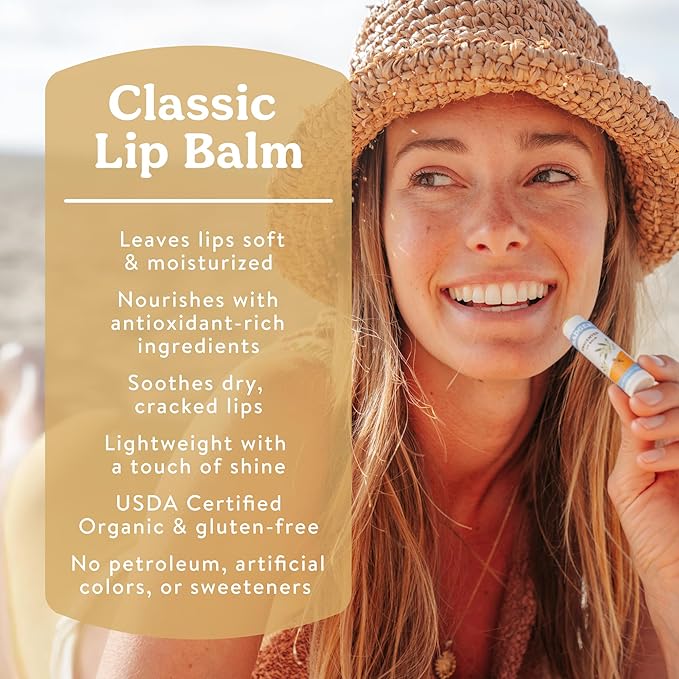 Badger Vanilla Madagascar Classic Lip Balm, 100% Organic Lip Balm, Long Lasting Lip Care w/Light Silky Texture, Comforting & Relaxing, 4 Pack
