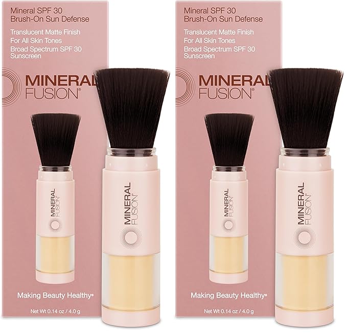 Mineral Fusion Brush-On Powder Sunscreen for Face SPF 30 | Transluscent Natural Daily Sun Care with UVA UVB Protection | Hypoallergenic, Non-Toxic | TSA & Travel Friendly,(Pack of 2)