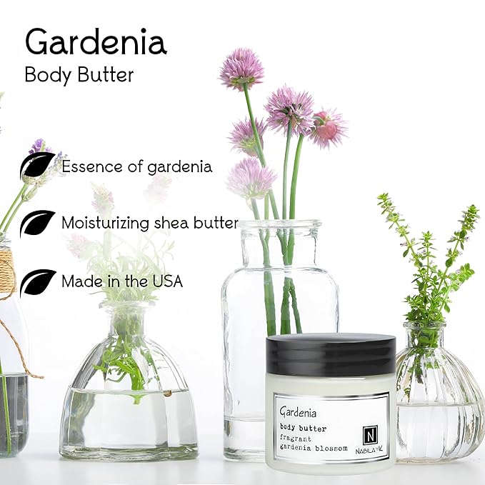 Nabila K Body Butter - Daily Moisturizer for Body Care - Skin Hydrating Deep Moisturizing - Natural Ingredients - Gardenia - 2 oz