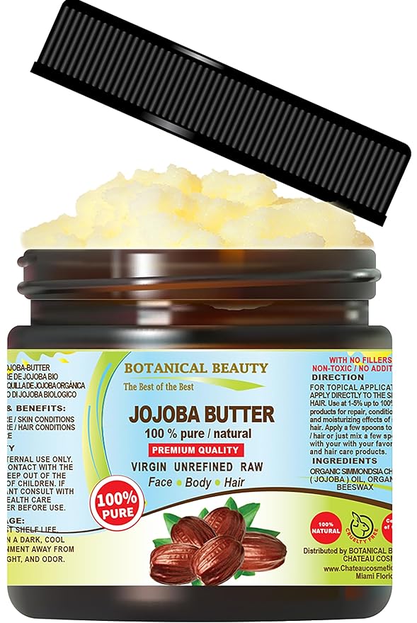 Botanical Beauty JOJOBA OIL BUTTER RAW VIRGIN UNREFINED for Face, Body, Hair, Nails. Dry Skin, Cracked Hands, Eczema, Psoriasis Rashes, Itchiness, Redness (16 Fl Oz)