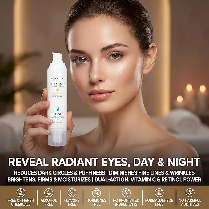 Retinol Under Eye Cream for Dark Circles, Remove Puffiness & Wrinkles, Day & Night Brightening Anti-Aging Eye Cream for Fine Lines, 0.67 Fl Oz