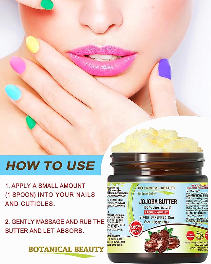Botanical Beauty JOJOBA OIL BUTTER RAW VIRGIN UNREFINED for Face, Body, Hair, Nails. Dry Skin, Cracked Hands, Eczema, Psoriasis Rashes, Itchiness, Redness (4 Fl Oz)