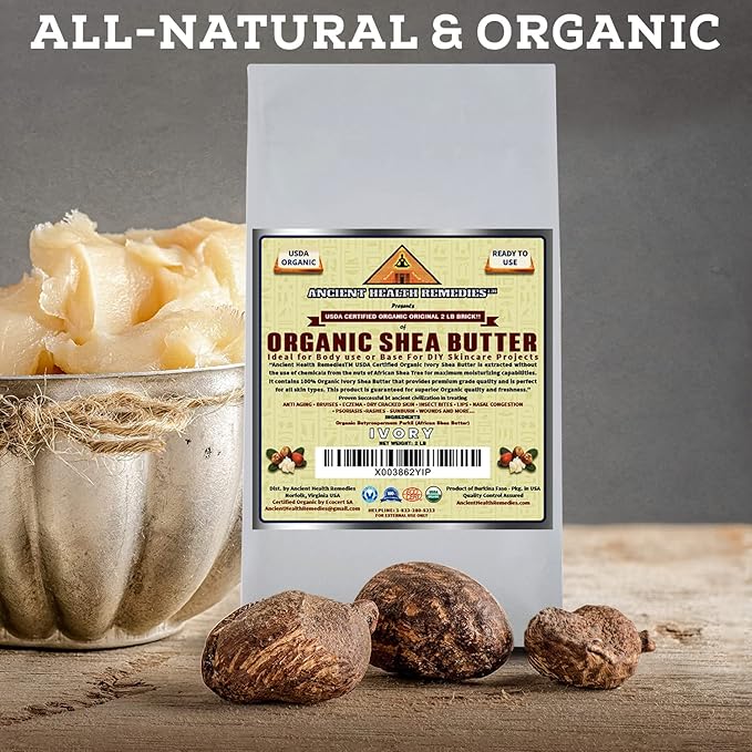 USDA Certified Organic Unrefined Raw AFRICAN IVORY SHEA BUTTER BLOCKS/JAR Bulk Size Grade A for Anti Aging, Dry Skin, Base for DIY Body Butter, Beauty, Skin Moisturizer & Hand Cream