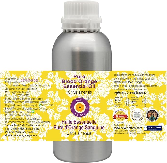 Deve Herbes Pure Blood Orange Essential Oil (Citrus sinensis) Steam Distilled 630ml (21 oz)