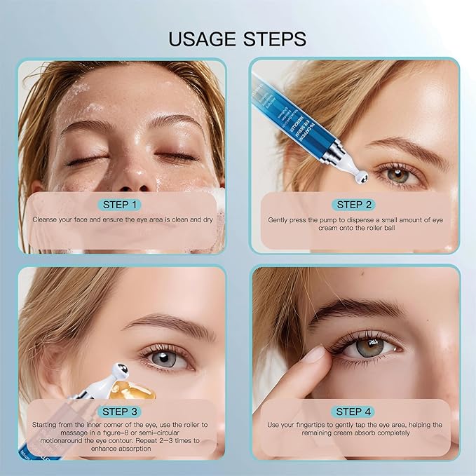 Caffeine Retinol Eye Cream, Under Eye Cream and Eye Serum for Dark Circles, Puffiness, Eye Bags, Wrinkles and Fine Lines with 360° Roller Massage Ball – 0.5 fl oz / 15ml