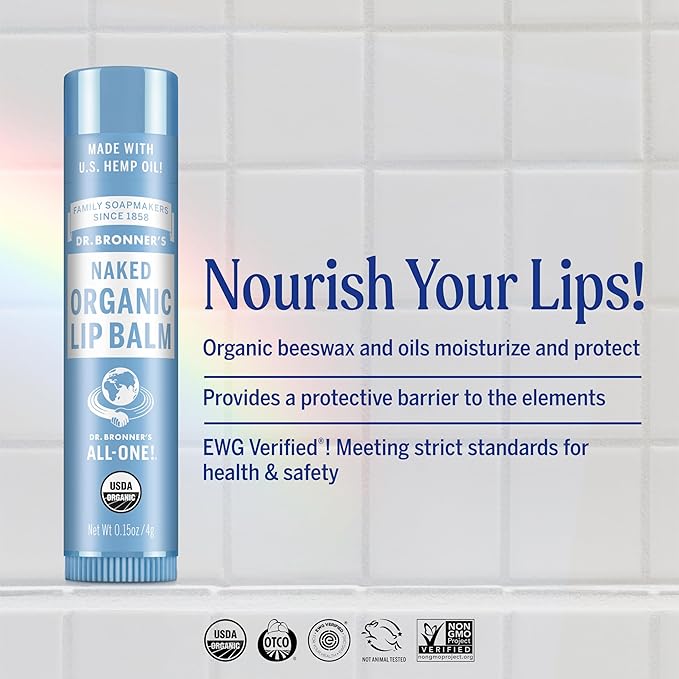 Dr. Bronner’s Organic Lip Balm 6-Pack (.15oz) Natural, Moisturizing, Petroleum-Free Lip Moisturizer with Beeswax & Avocado Oil for Dry Lips, Men & Women - Unscented