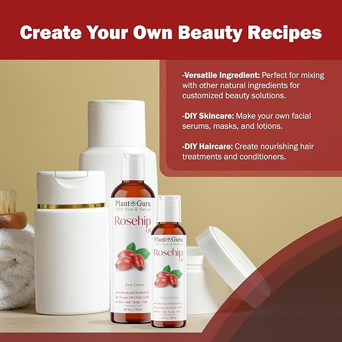 Rosehip Oil Refined 4 fl. oz. – Cold Pressed, 100% Pure & Natural Carrier for Skin, Face, Body, and Hair Moisturizing. Great for DIY Creams, Lotions, and Lip Balms