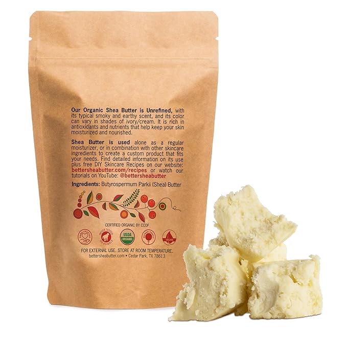 Organic Shea Butter Raw Unrefined, USDA Certified Organic African Shea Butter for Hair & Dry Skin, Natural Face Moisturizer, Body Butter Base for DIY Lotion, Lip Balm & Soap Making, 8 oz Bar
