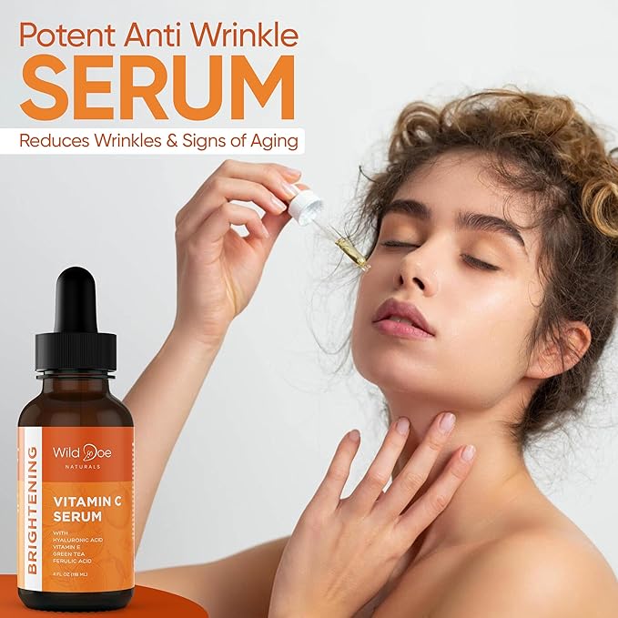 Vitamin C Serum for Face with Hyaluronic Acid - Firming Anti Aging Serum, Pore Minimizer, Acne Scars and Dark Spot Remover for Face - Vitamin C facial serum + Ferulic Acid, Vitamin E, Green Tea -4 oz